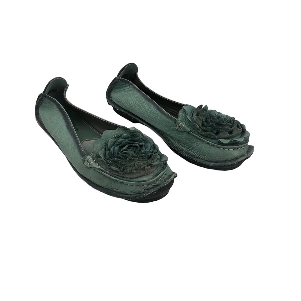 Spring Step L'artiste Blue Dezi Hand Painted Leather Flower Flats Size 39 Womens